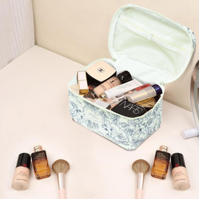Gosect Large Makeup Bag  Cute Cosmetic Bag for Women Girls  Floral Coquette Aesthetic Toiletry Bag  Travel Make Up Organizer Bag (Navy Blue) - Image 5